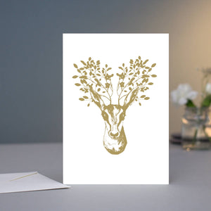 Greeting Card - Deer With Golden Flowers